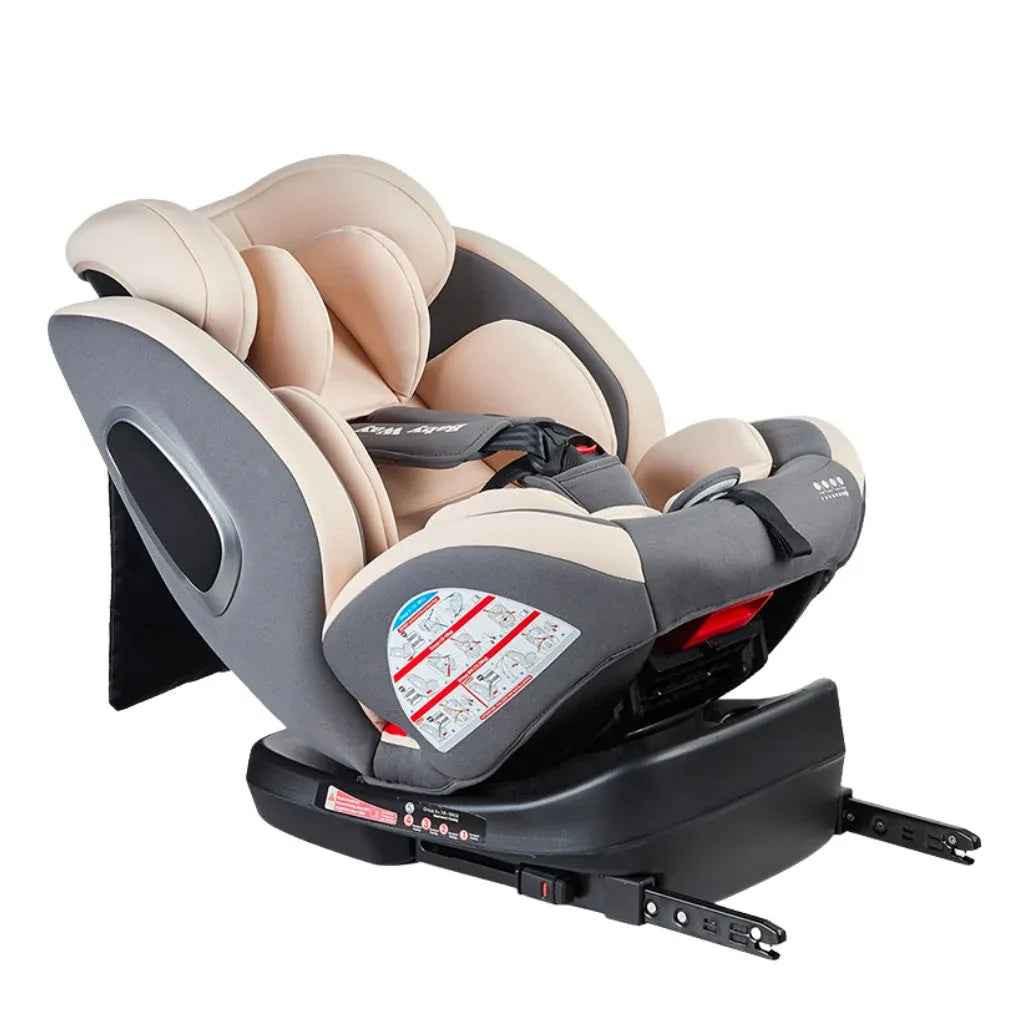 Baby Way NZ SafeHalo 360 rotating convertible car seat with ISOFIX in khaki, designed for all ages, for baby and toddler travel safety.