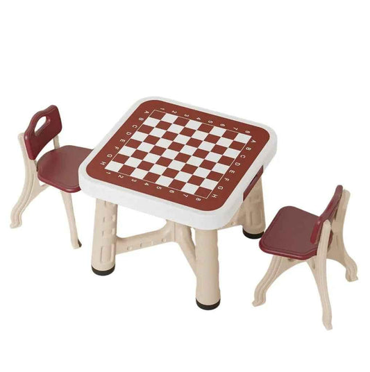 Kids’ play and activity table set with four chairs, game board, and storage from Baby Way NZ, designed for toddlers.