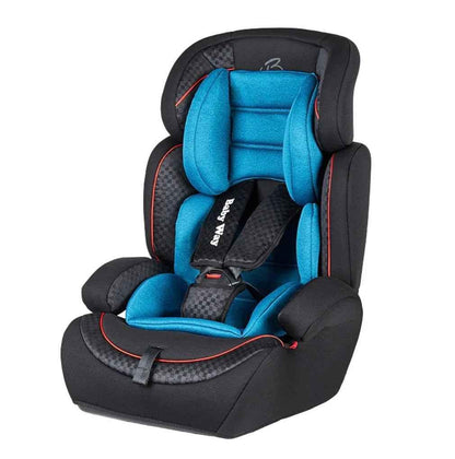 Black Baby Way NZ Racer car seat booster with adjustable headrest for enhanced comfort and safety during car rides.