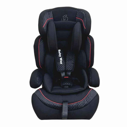 Baby Way NZ The Racer booster seat in black with adjustable headrest, designed for car safety and comfort for young children.