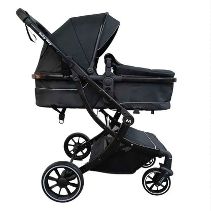 Baby Way NZ 2-in-1 multifunctional convertible bassinet stroller in black, showing its two-way design and compact frame.