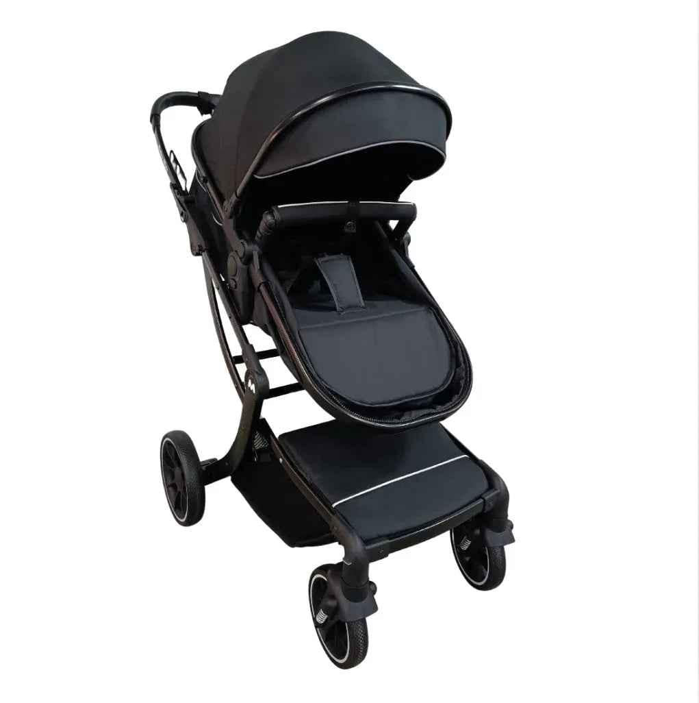 Baby Way NZ 2-in-1 multifunctional convertible stroller with bassinet in black, suitable for infants and toddlers.