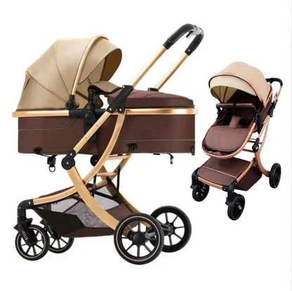 Baby Way NZ The Mint 2-in-1 high view reversible bassinet stroller in khaki, designed for babies 0-3 years, convertible and versatile.