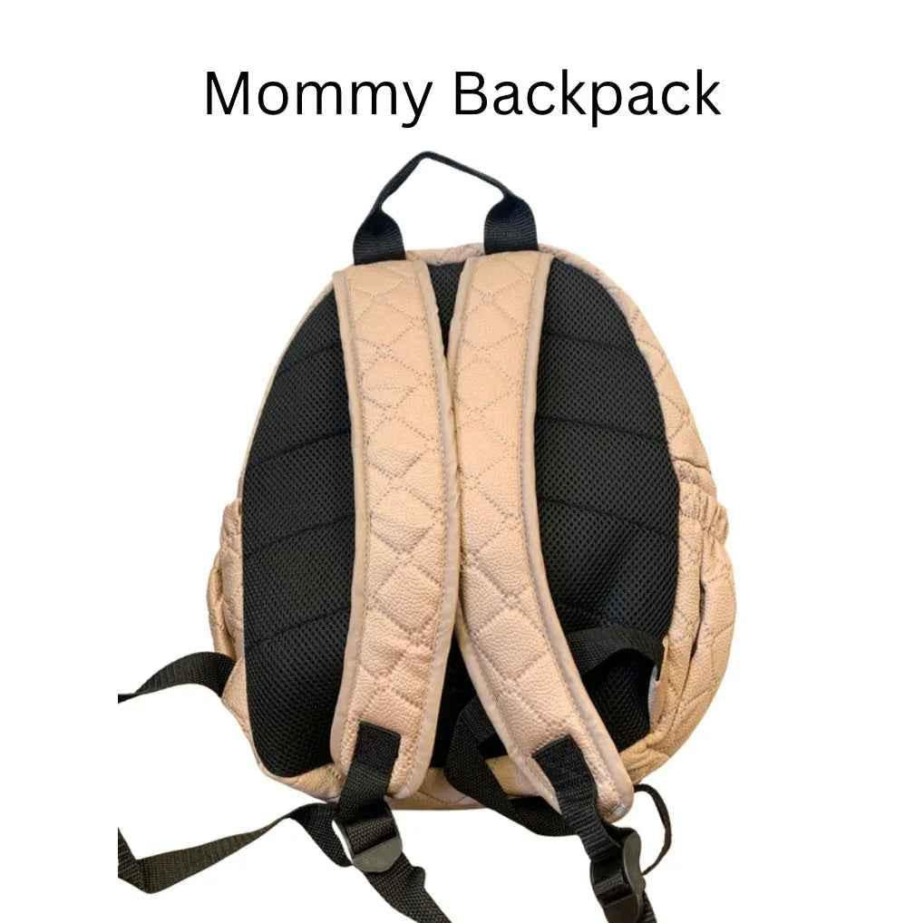 Beige quilted Baby Way NZ diaper bag backpack, lightweight nappy bag with multiple compartments and adjustable straps.