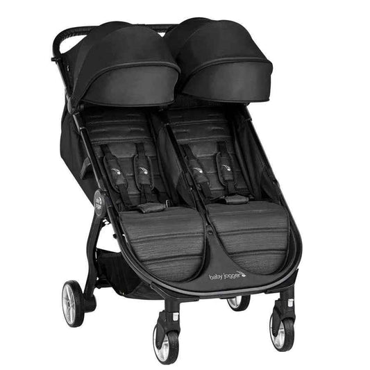 Baby Jogger City Tour 2 Compact Double Stroller in Pitch Black, lightweight double stroller for babies and toddlers.
