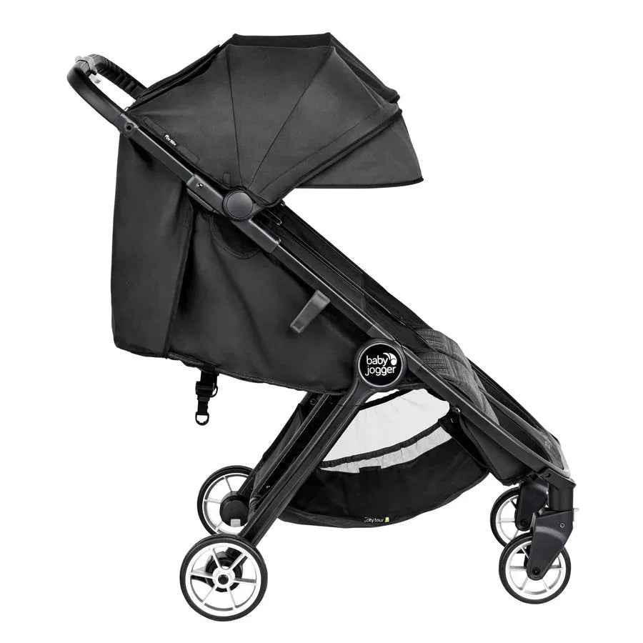 Baby Jogger City Tour 2 Compact Double Stroller in Pitch Black, lightweight double stroller for infants and toddlers.