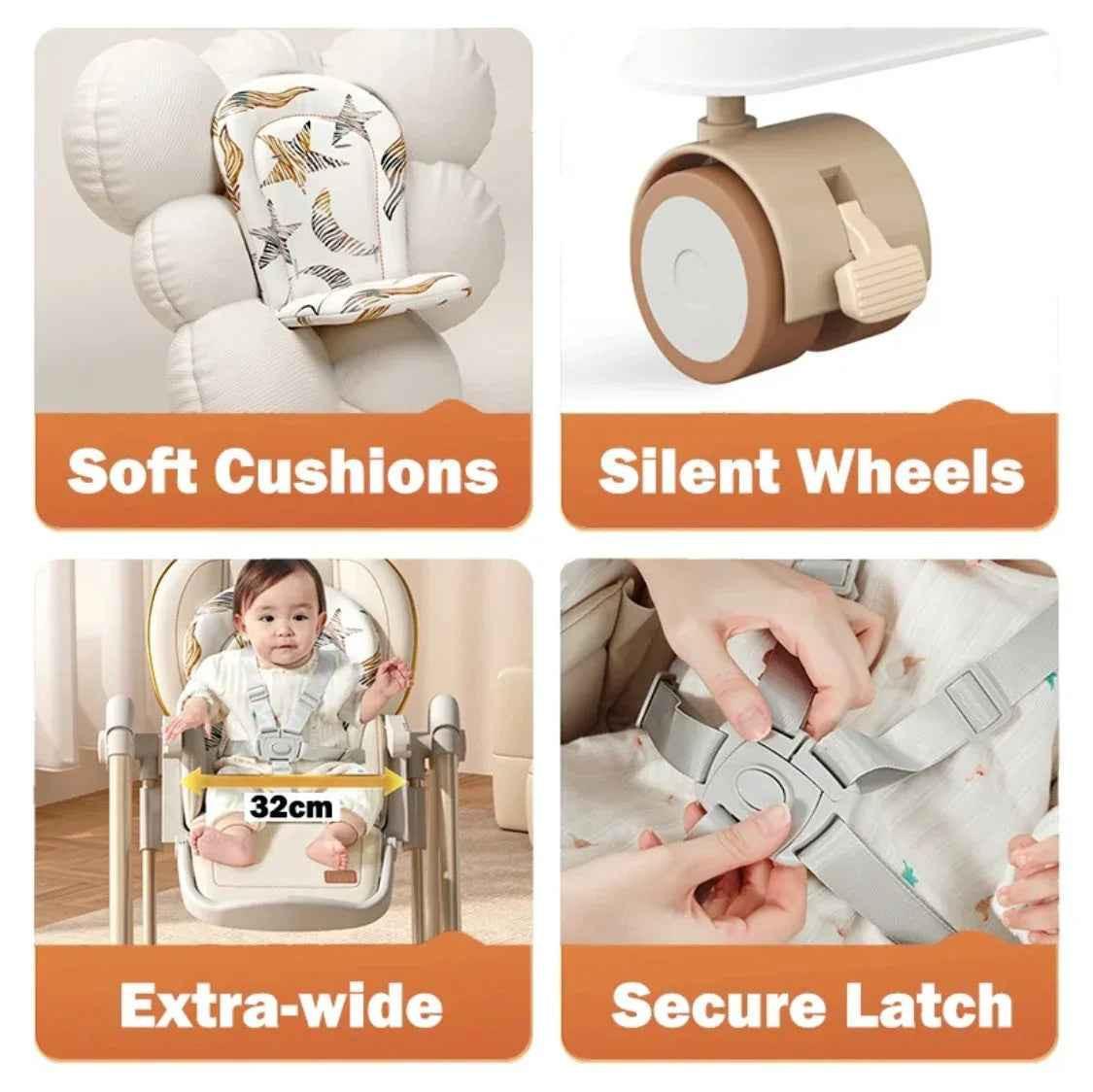 Jupiter Beige 2-in-1 Baby Way NZ high chair and swing, showing a beige multi-function baby feeding and sitting chair.