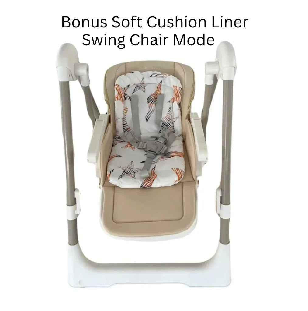 Preorder Baby Way NZ Jupiter Grey 2-in-1 high chair and baby swing, versatile nursery furniture for feeding and resting.