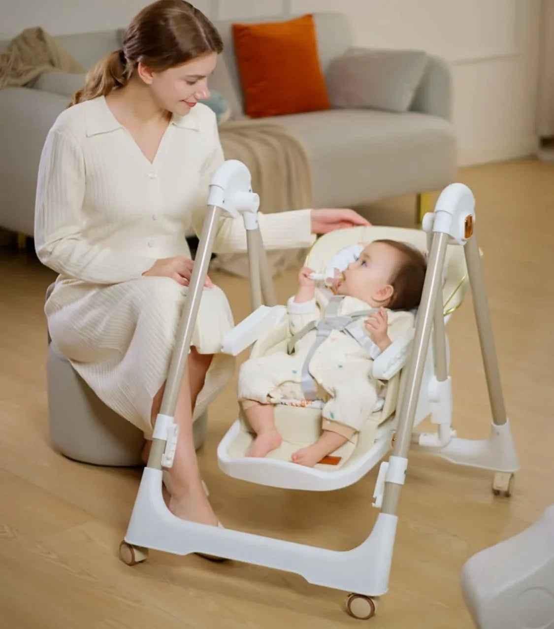 Jupiter Grey 2-in-1 Baby High Chair and Swing by Baby Way NZ, featuring a versatile design for feeding and soothing.