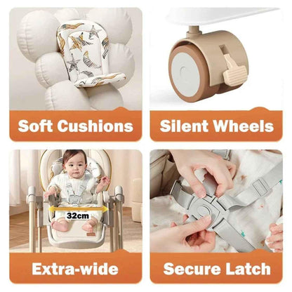Preorder Baby Way NZ Jupiter Grey 2-in-1 baby high chair and swing, versatile seating for infants and toddlers.