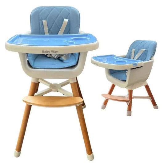 Willow Natural Beech Wood 2-in-1 Children High Chair in blue by Baby Way NZ, showing the sturdy wooden frame and adjustable design.