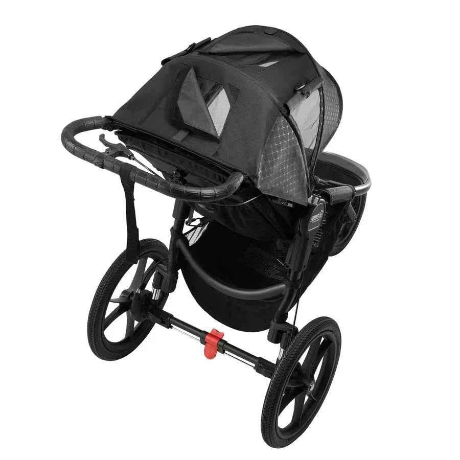 Baby Jogger Summit X3 jogging stroller in midnight black with sturdy frame and adjustable canopy for active families.