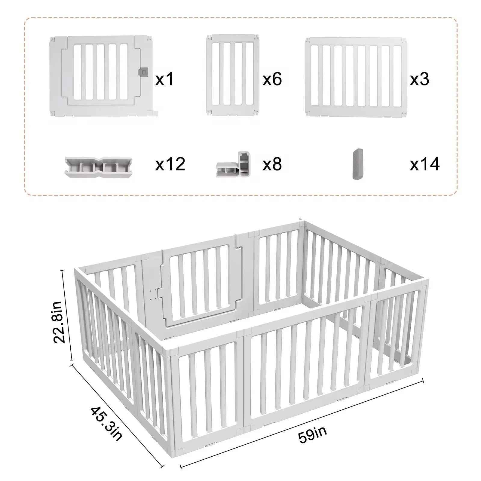 Baby Way NZ 2-in-1 convertible baby playpen with 10 pieces and storage rack, showing flexible play yard setup with safety panels and storage shelves.