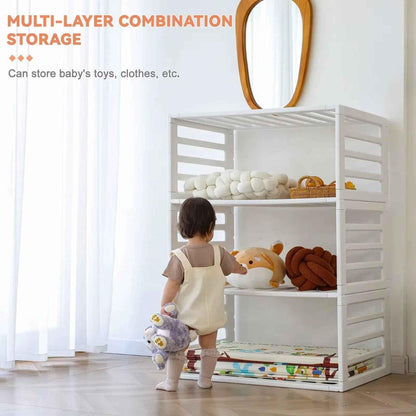 Baby Way NZ 2-in-1 convertible baby playpen with 10 pieces and storage rack, showing colorful safety panels and foldable design.