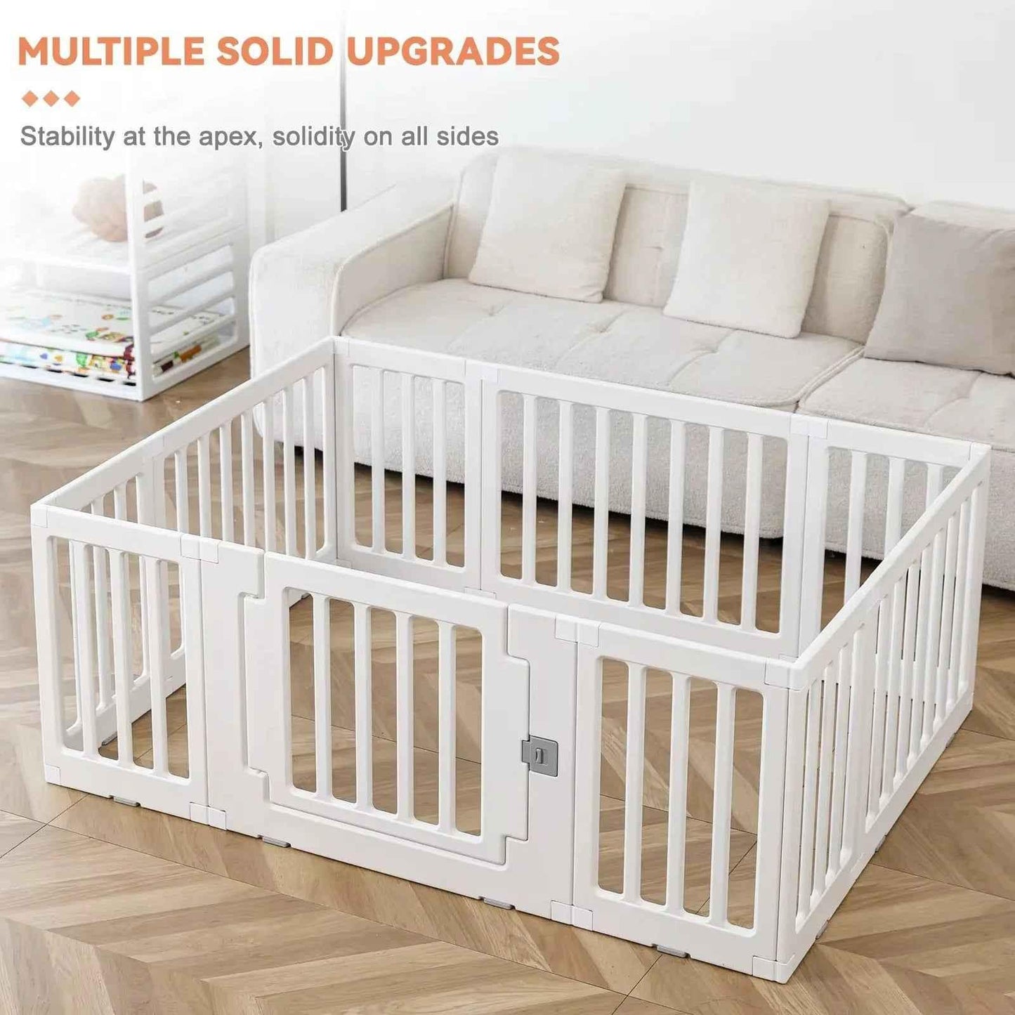 Baby Way NZ 2-in-1 convertible baby playpen with 10-piece play yard set and storage rack, featuring colorful panels and safety gates.
