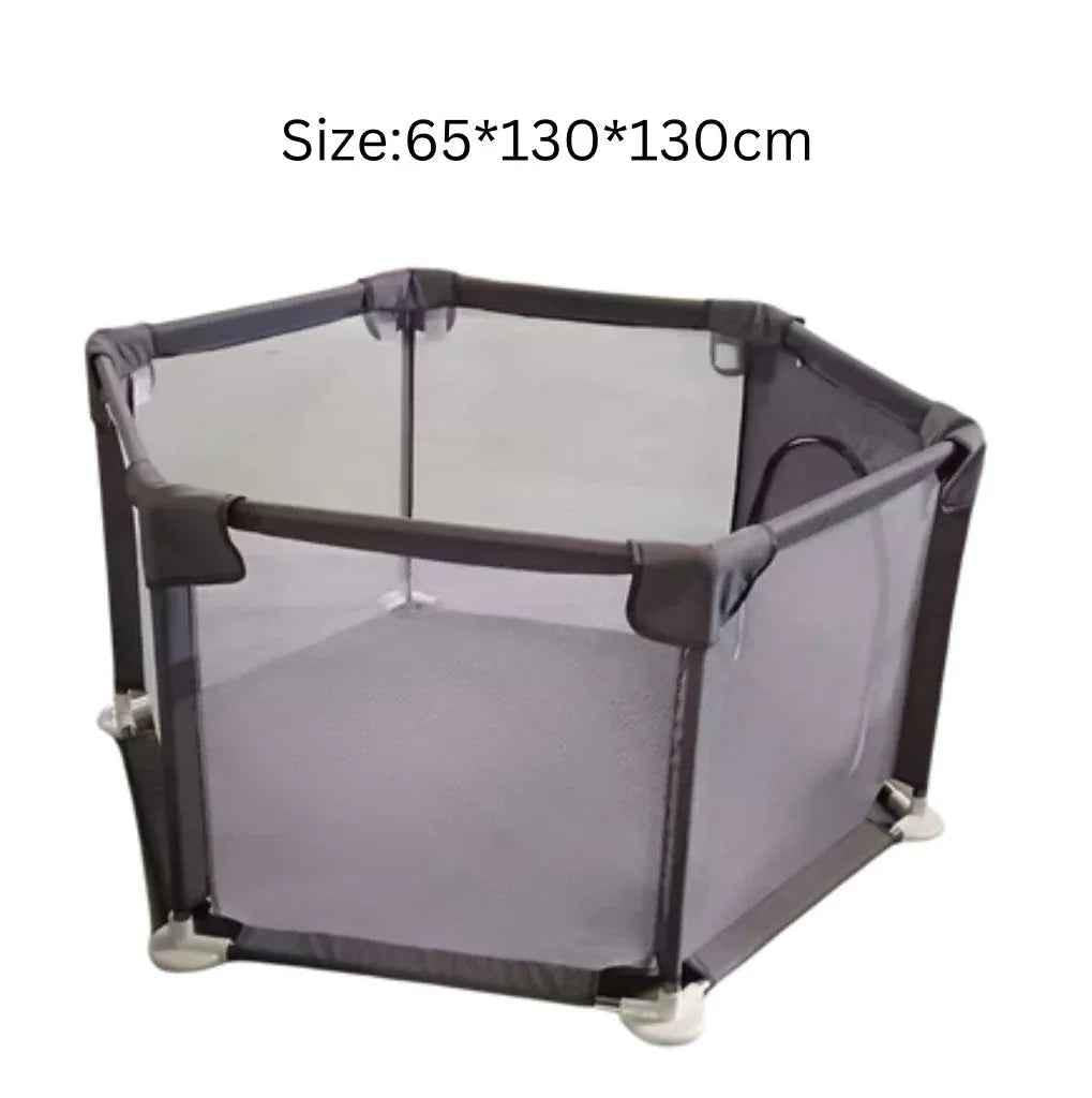 Hexagon Baby Playpen with zipper door by Baby Way NZ, sturdy play yard for kids, providing a safe and spacious play area.