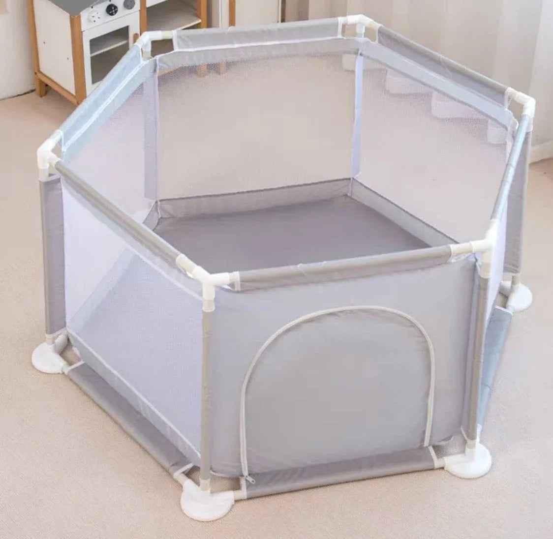 Hexagon Baby Playpen with Zipper Door by Baby Way NZ, durable play yard for kids, providing a safe and spacious play area.