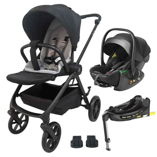Baby Way NZ Crown Y Luxury Travel System with reversible stroller, reclining i-Size capsule, and rotating ISOFIX base.