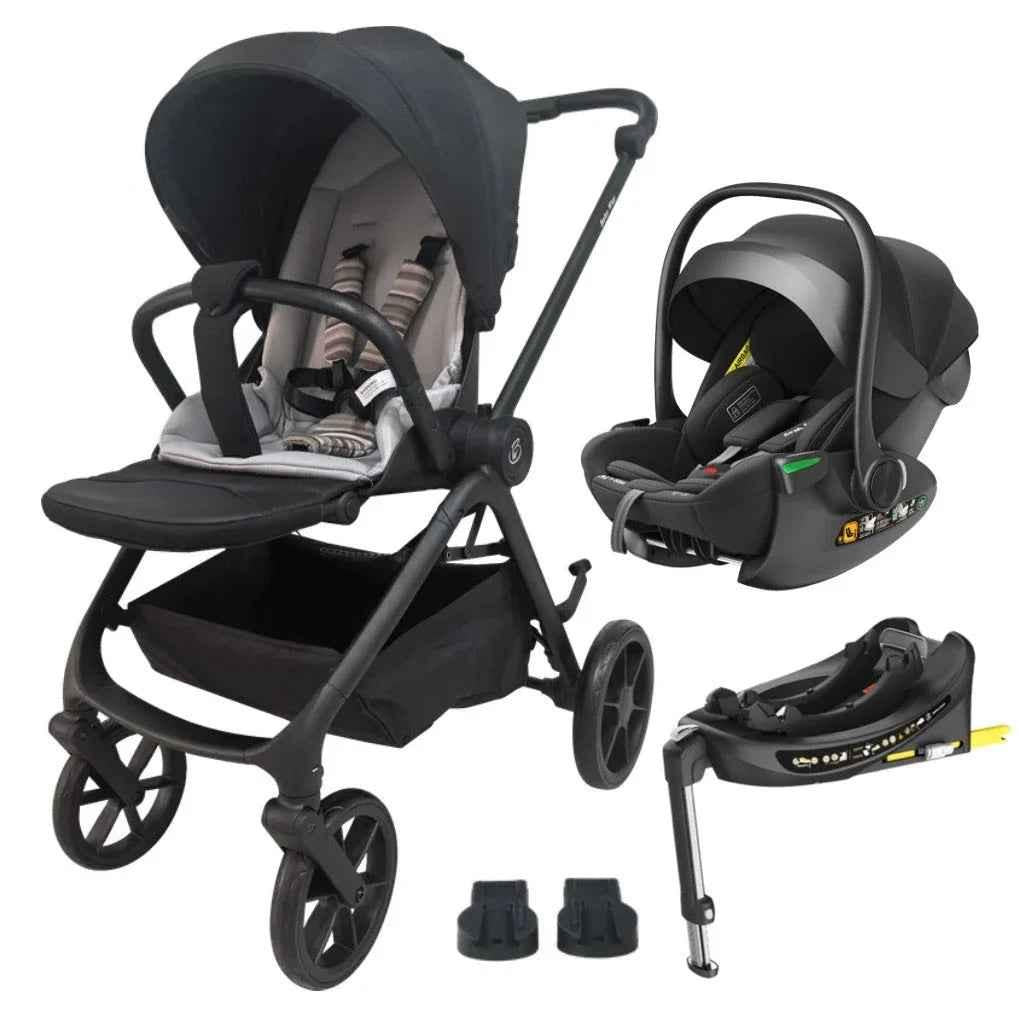 Baby Way NZ Crown Y Luxury Travel System with reversible stroller, reclining i-Size capsule, and rotating ISOFIX base.