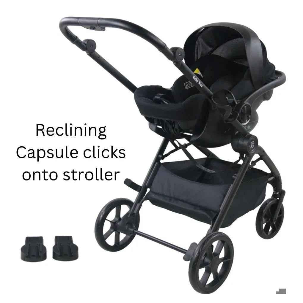 Baby Way NZ Crown Y Luxury Travel System with reversible stroller, reclining i-Size capsule, and rotating ISOFIX base.