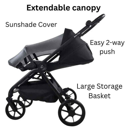 Baby Way NZ Crown Y Luxury Travel System with reversible stroller, reclining i-Size capsule, and rotating ISOFIX base.