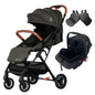 Baby Way NZ The Glide compact travel stroller and capsule car seat combo with pull handle, shown in a neutral setting.