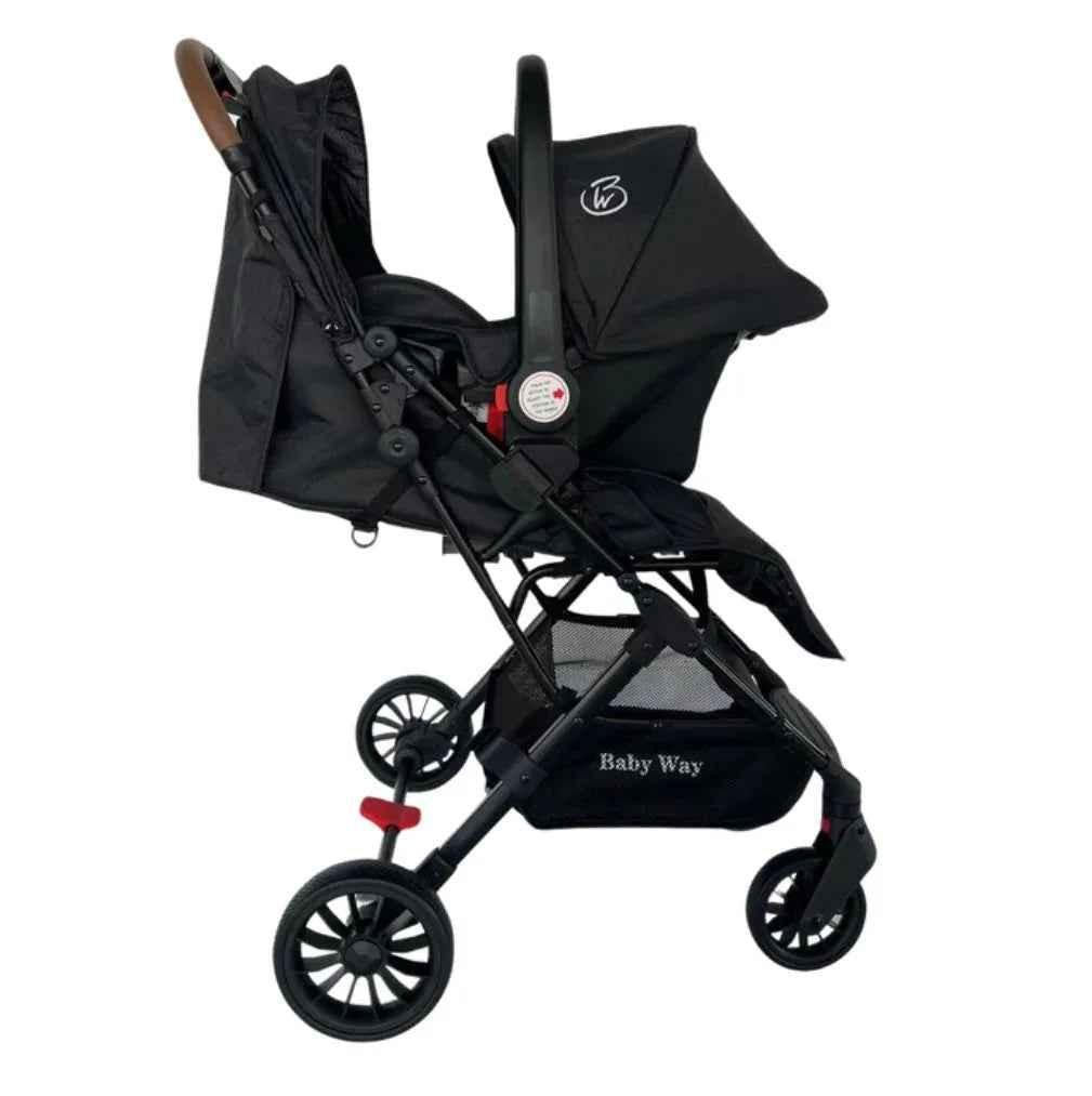 Baby Way NZ The Glide compact travel stroller and capsule car seat combo with pull handle, lightweight and easy to maneuver.