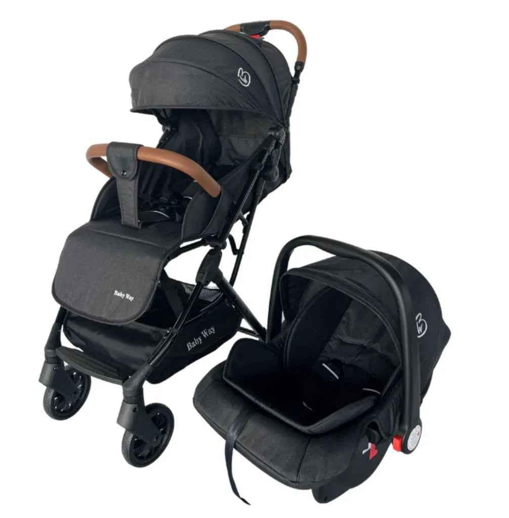 Baby Way NZ The Glide compact travel stroller and capsule car seat combo with pull handle, shown with its sleek design and easy-to-use features.