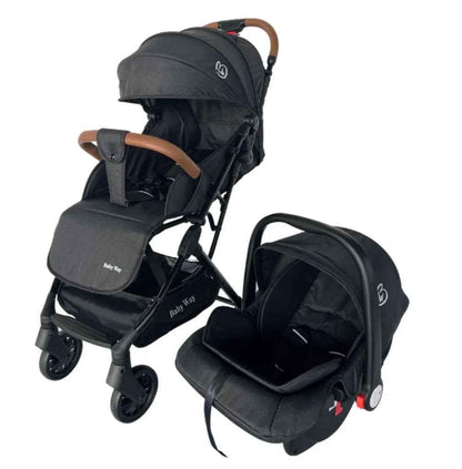 Baby Way NZ The Glide compact travel stroller and capsule car seat combo with pull handle, shown with its sleek design and easy-to-use features.