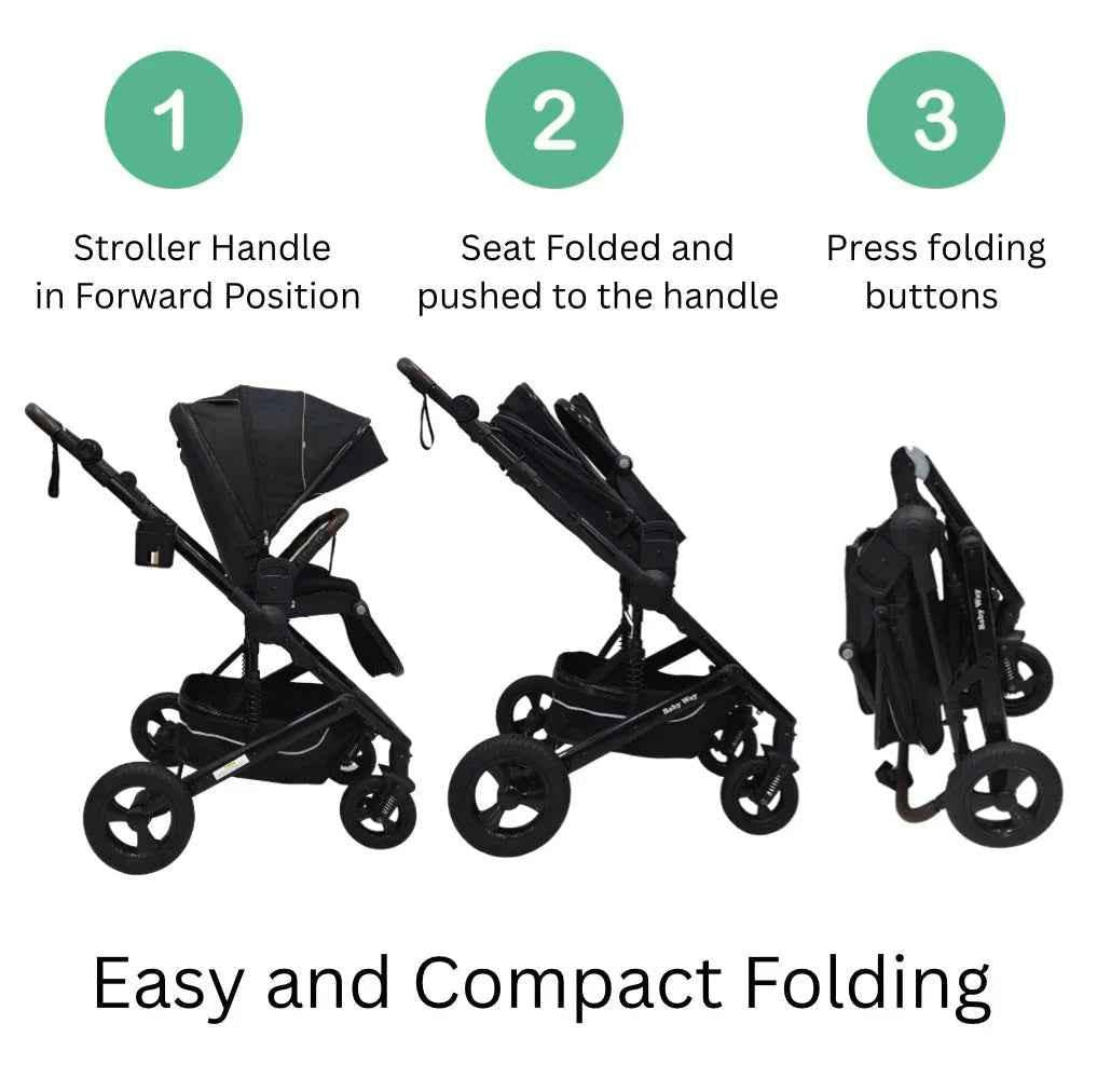 Baby Way NZ Versa 2-in-1 open bassinet stroller with sunshade and cup holder, showing the versatile stroller and capsule combo.