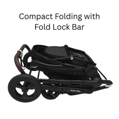 Baby Way NZ Versa 2-in-1 open bassinet stroller with sunshade and cup holder, featuring a sleek stroller and capsule combo design.