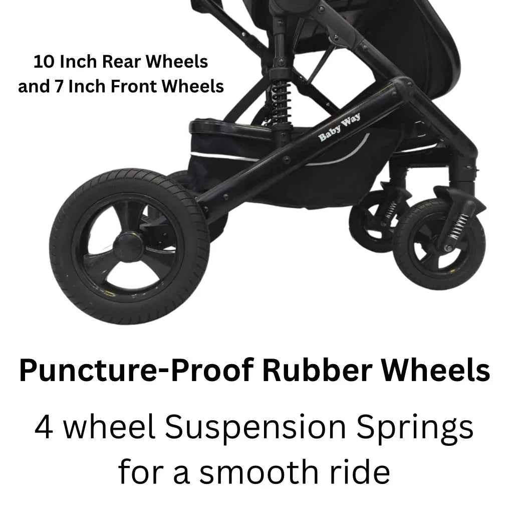 Baby Way NZ Versa 3-in-1 travel system with open bassinet stroller and capsule car seat with sunshade, suitable for infants.