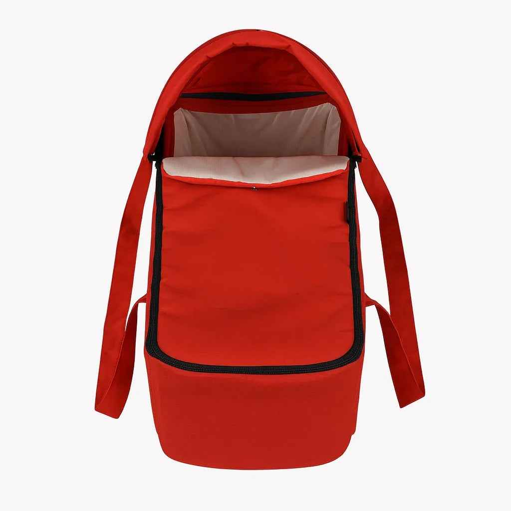 Red Baby Way NZ Cocoon Soft Carry Cot baby lounger with canopy and foot cover, designed for travel bassinets.