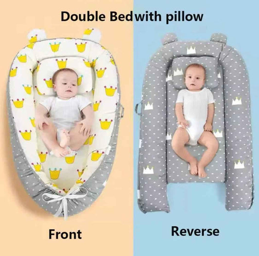 Reversible baby lounger with pillow, portable adjustable baby bed and bassinet by Baby Way NZ, ideal for travel and nap time.