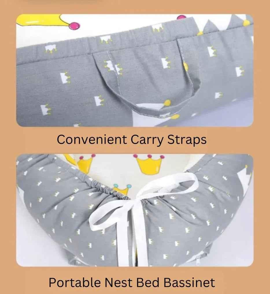 Reversible baby lounger with pillow from Baby Way NZ, portable adjustable baby bed and bassinet for comfortable infant rest.