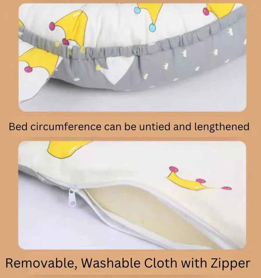 Reversible baby lounger with pillow from Baby Way NZ, portable adjustable baby bed and bassinet suitable for travel.