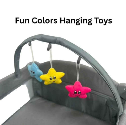 Baby Way NZ 5-in-1 portable co-sleeper bed with changing table and toy bar, ideal for travel and easy to assemble.