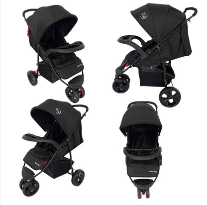 Baby Way NZ Explorer 3-Wheel Umbrella Stroller with food tray, lightweight design, and adjustable canopy for easy strolls.