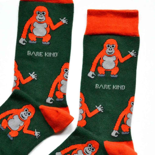 Barekind NZ Save the Orangutans bamboo crew cut socks for adults, featuring a natural bamboo fiber design with playful orangutan prints.