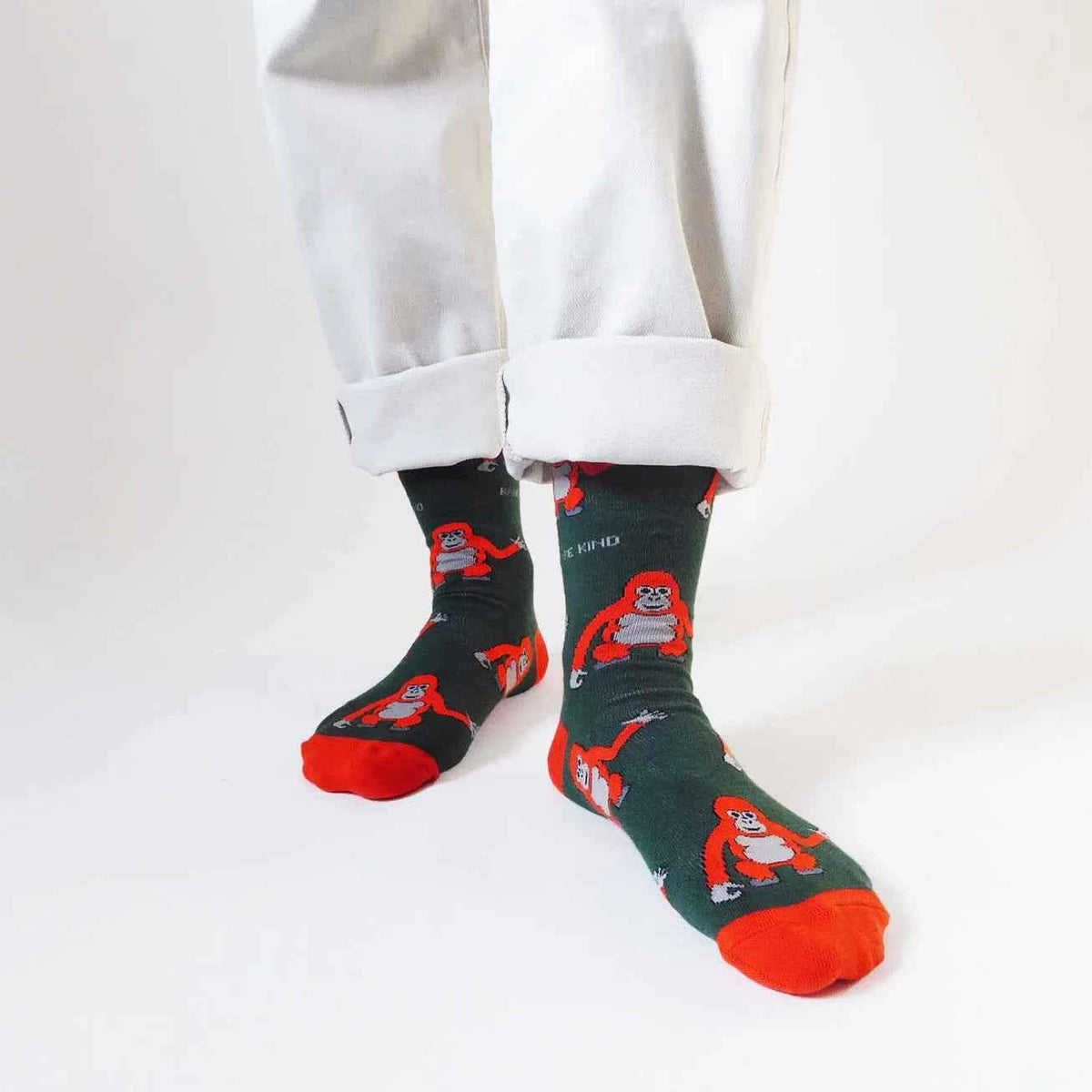 Barekind NZ Save the Orangutans bamboo crew cut socks for adults, featuring a natural design and comfortable fit.