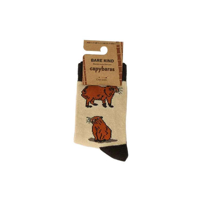Barekind NZ bamboo socks for kids featuring a cute Save the Capybara design, suitable for ages 0-12 months.