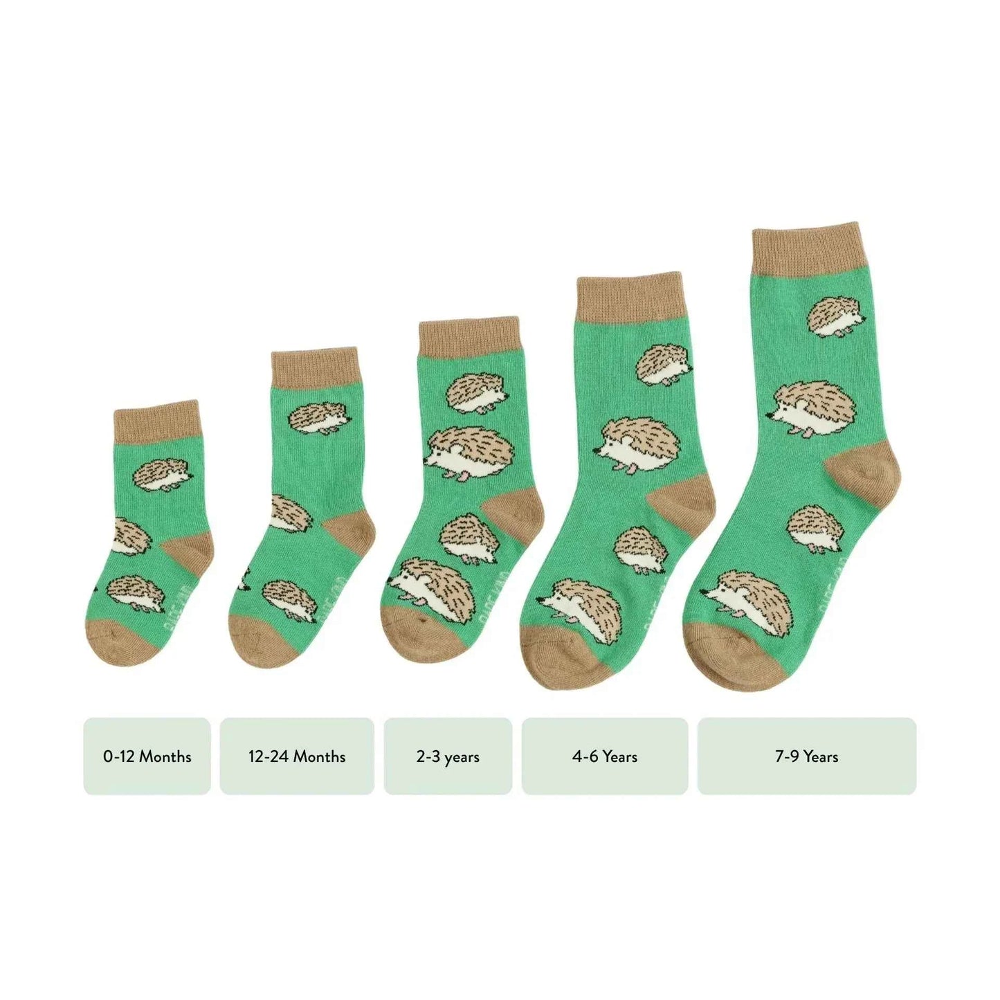 Barekind NZ bamboo socks for kids featuring hedgehog design, suitable for ages 0-12 months, soft and eco-friendly.