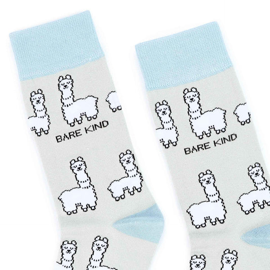 Barekind NZ bamboo socks featuring alpaca design, comfortable adult socks made from sustainable bamboo material.