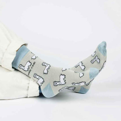 Barekind NZ bamboo socks featuring alpaca design, adult size 4-7, soft and comfortable for everyday wear.