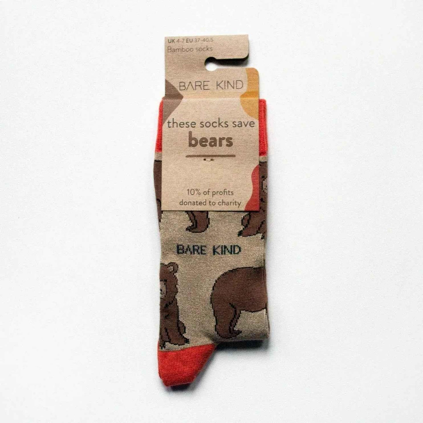 Barekind NZ Save the Bears bamboo socks for adults, featuring a colorful bear design, made from eco-friendly bamboo material.