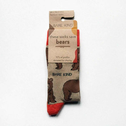 Barekind NZ Save the Bears bamboo socks for adults, featuring a colorful bear design, made from eco-friendly bamboo material.