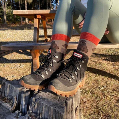 Barekind NZ Save the Bears Bamboo Socks for adults featuring a green bear design, made from eco-friendly bamboo material.