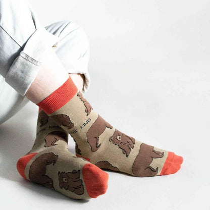 Barekind NZ bamboo socks featuring bear designs, adult size 4-7, soft and eco-friendly with Save the Bears theme.