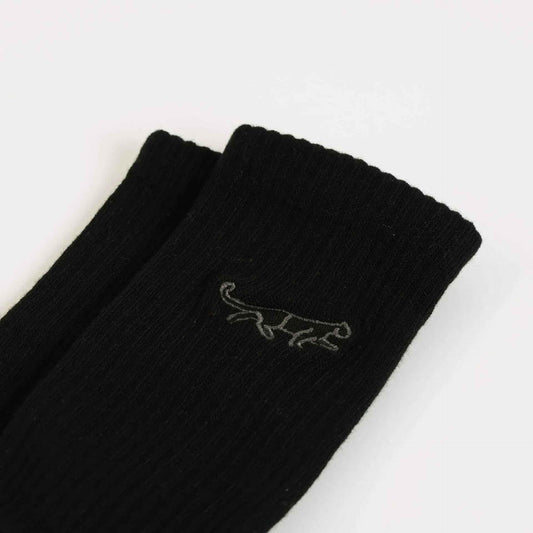 Barekind NZ black and white ribbed bamboo socks for adults, featuring a Save the Black Panthers design.