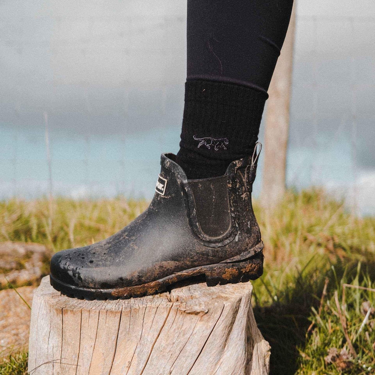 Barekind NZ black ribbed bamboo socks featuring a Save the Black Panthers design, designed for adult UK sizes 4-7.